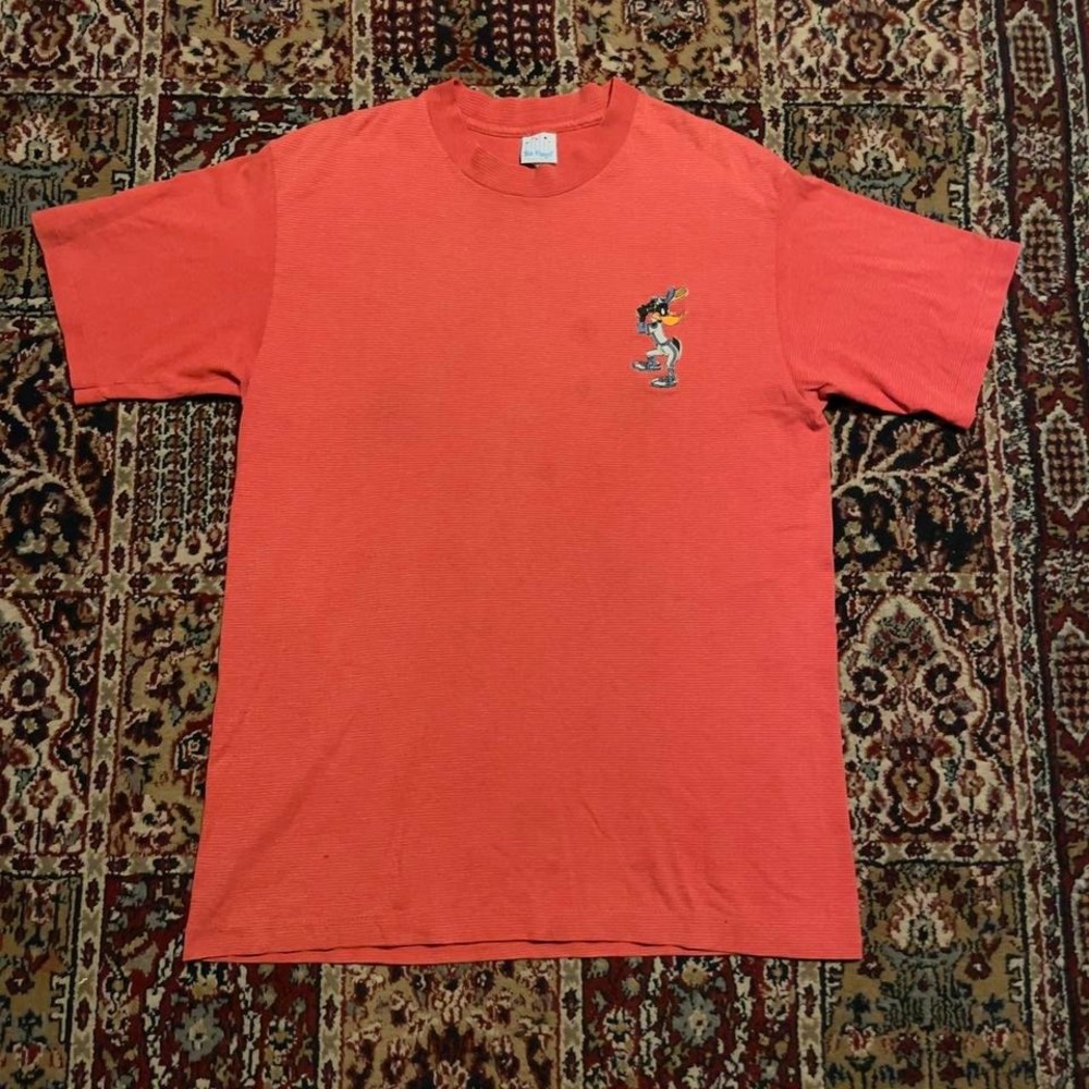 VTG 1993 Six Flags Looney Tunes striped ribbed daffy‎ Duck baseball tshirt L USA